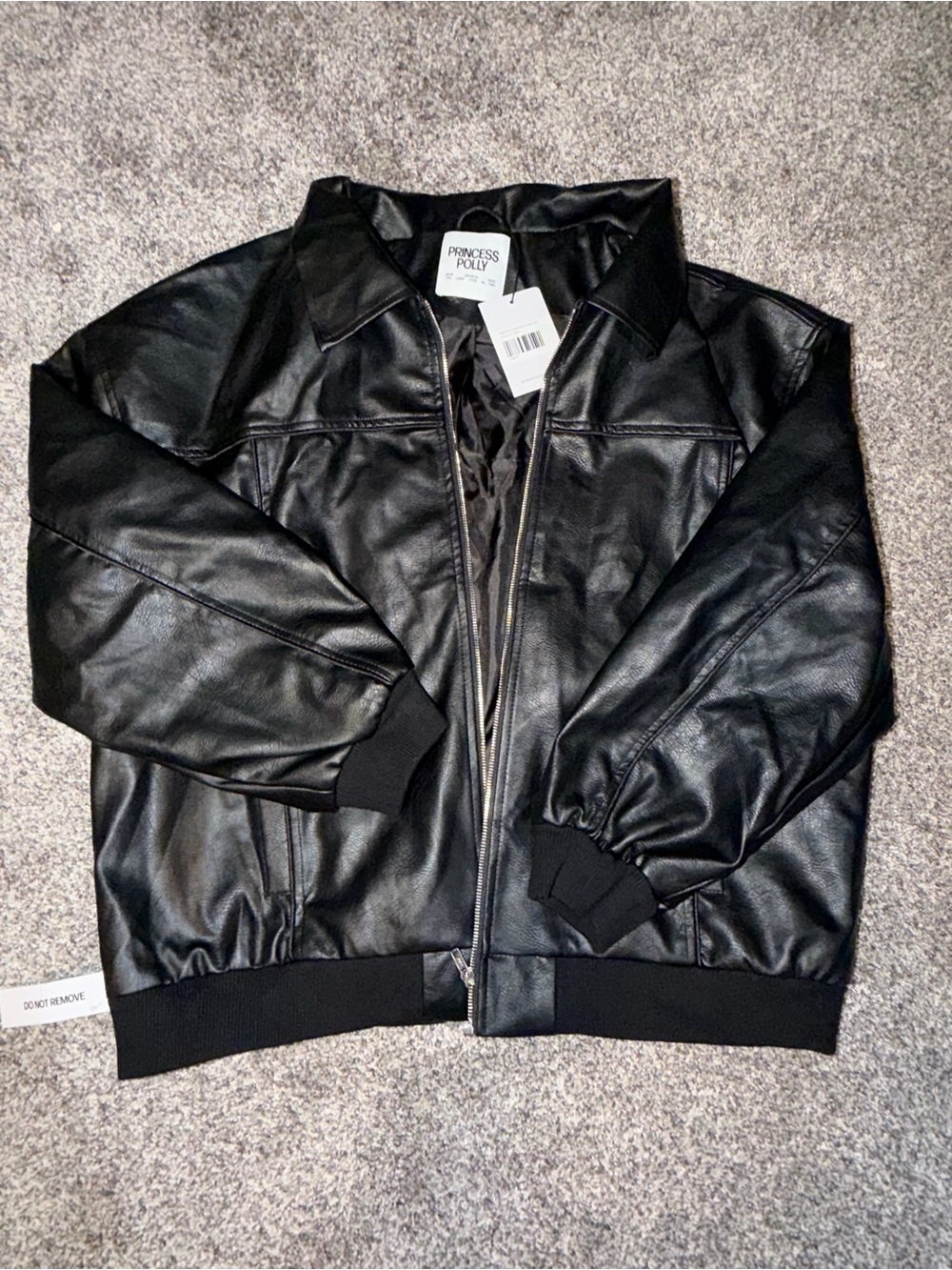 Princess Polly Black Faux Leather Bomber Jacket